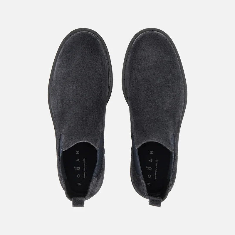 Hogan Black Minimalist Suede Elastic Panel Ankle Boots