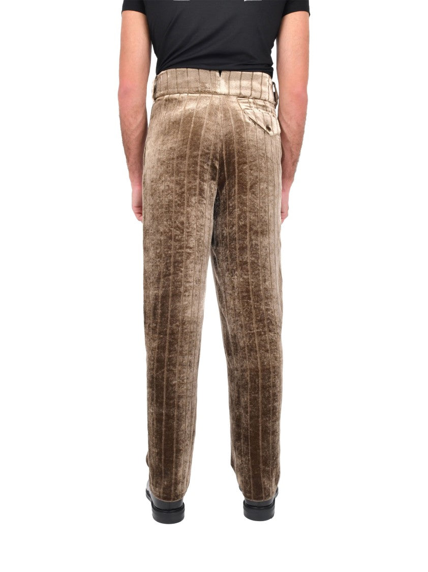 Emporio Armani Beige Corduroy Tailored Trousers With High Waistband