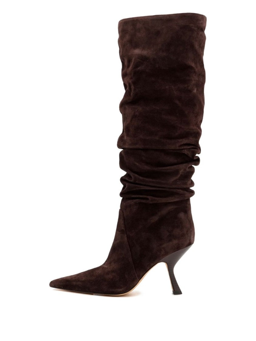 Michael Kors Ruched Shaft Brown Calfskin Ankle Boots