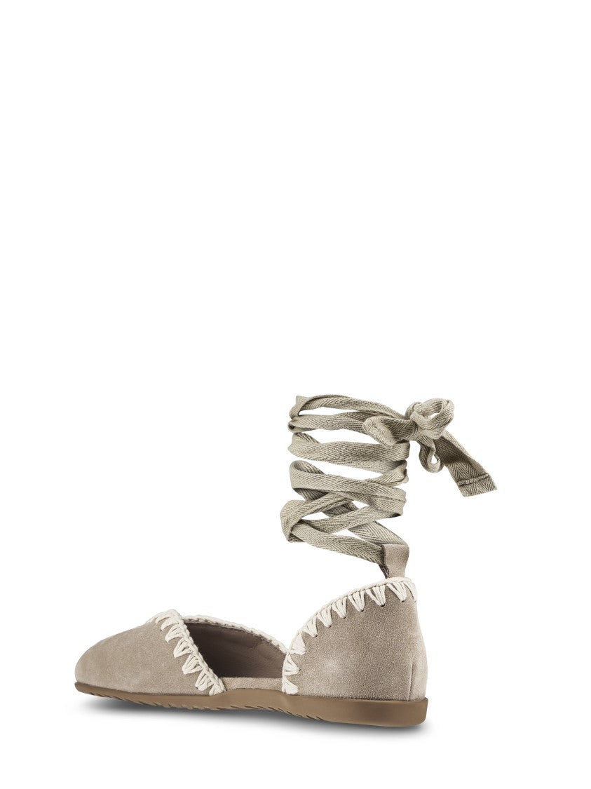 Mou Suede Ballerina Sandals With Intricate Lace Detailing