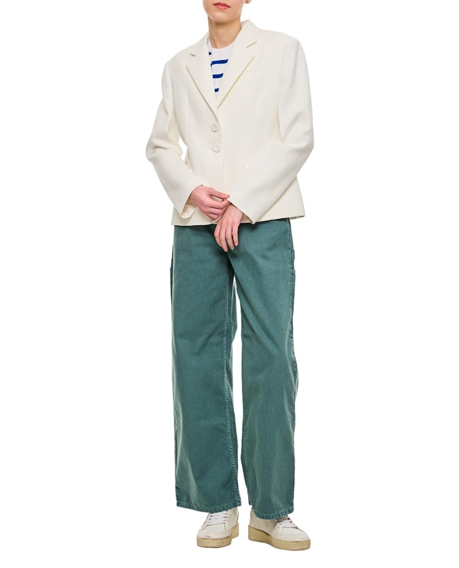 Wales Bonner Fitted White Jacket With Crystal Flower Detail