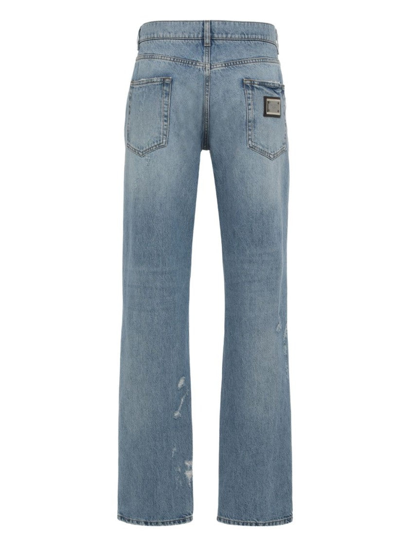 Dolce & Gabbana Blue Distressed Straight Fit Jeans