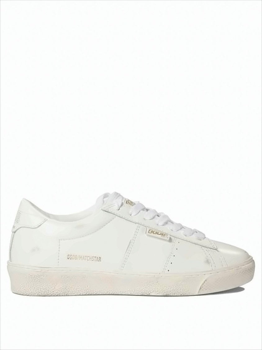 Golden Goose Distressed White Leather Low-Top Sneakers With Gold-Tone Branding