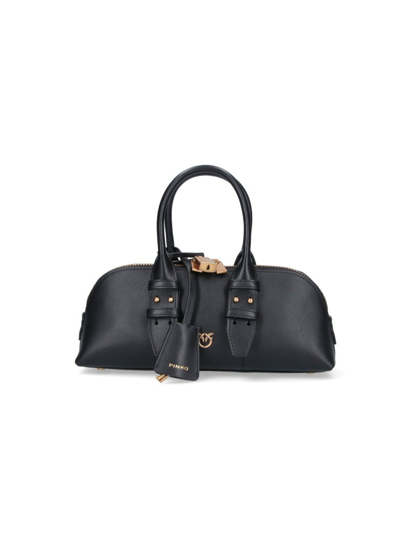 Pinko Structured Black Handbag With Detachable Shoulder Strap