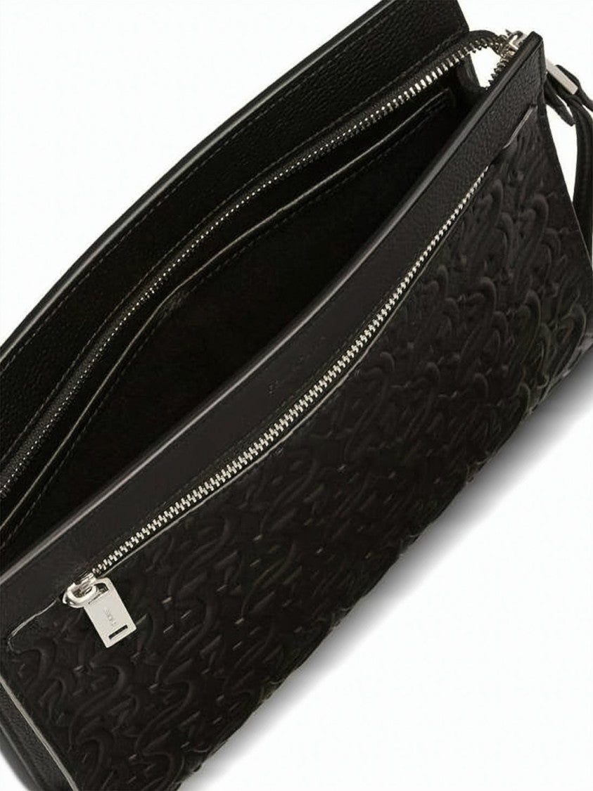 Salvatore Ferragamo Rectangular Calf Leather Clutch With Embossed Surface
