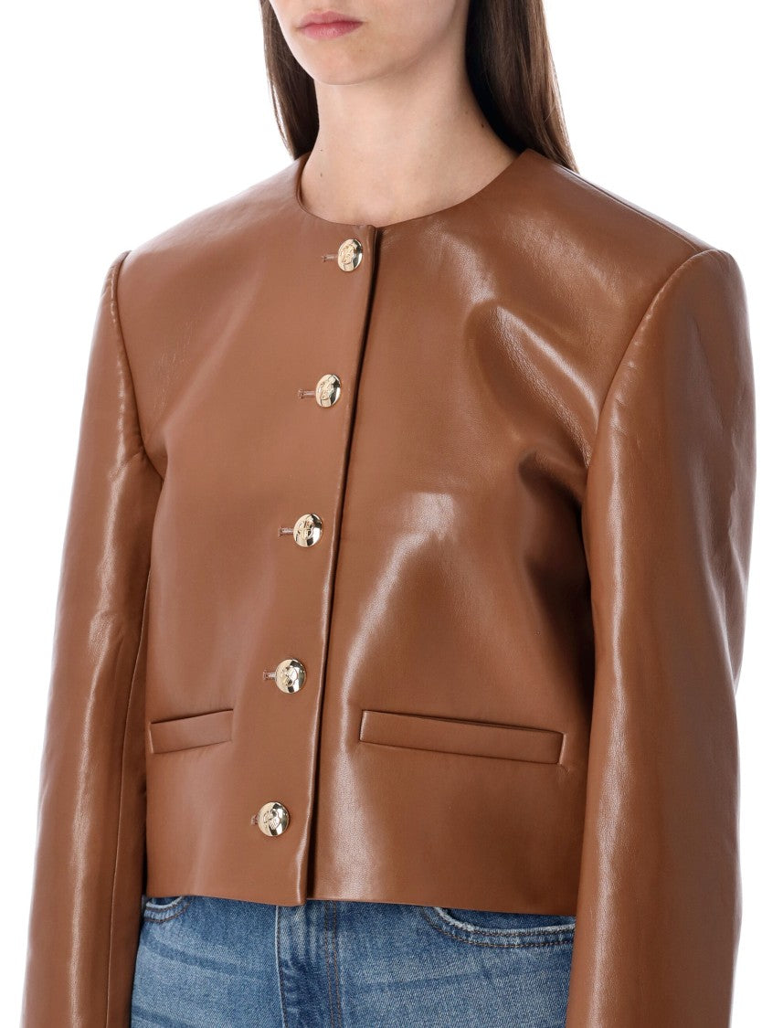 Anine Bing Cropped Leather Jacket Cognac
