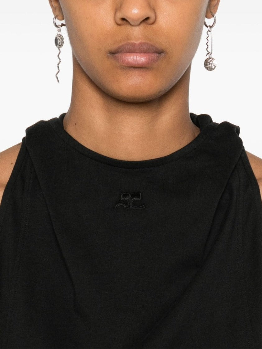 Courrèges Hooded Sleeveless Black Top