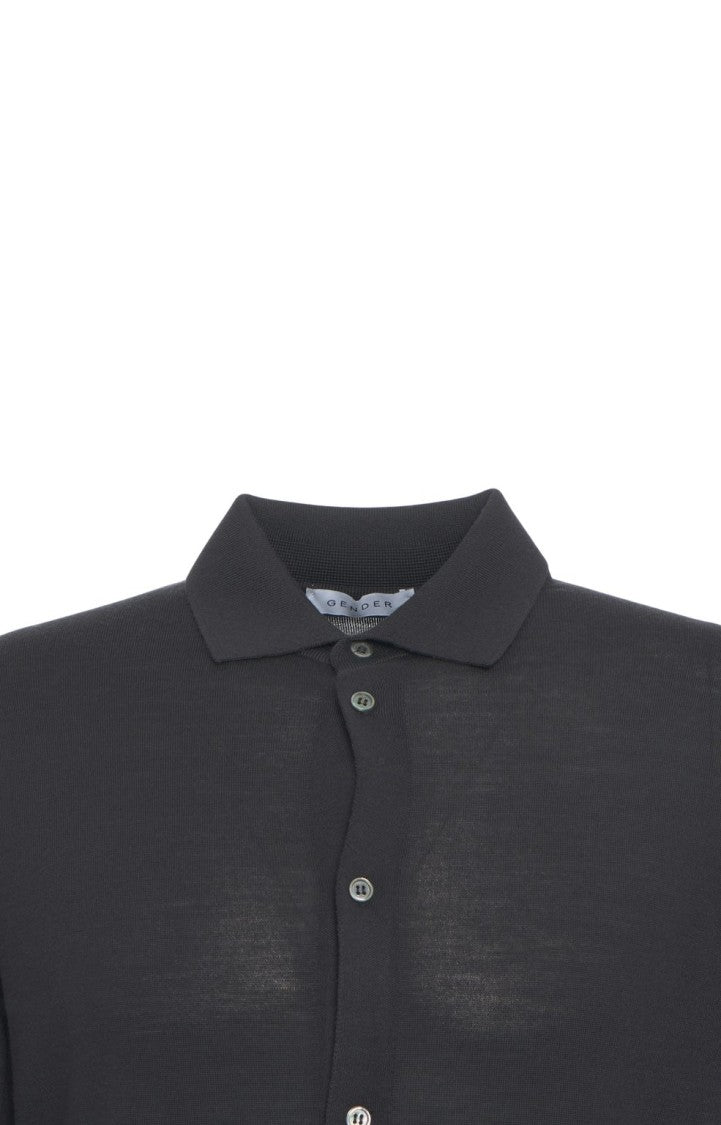 Gender Virgin Wool Knitted Shirt With Classic Collar And Button Closure