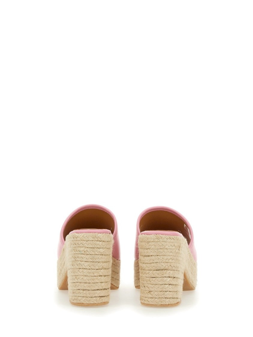 Moschino Pink Leather Sandal With Jute-Wrapped Platform