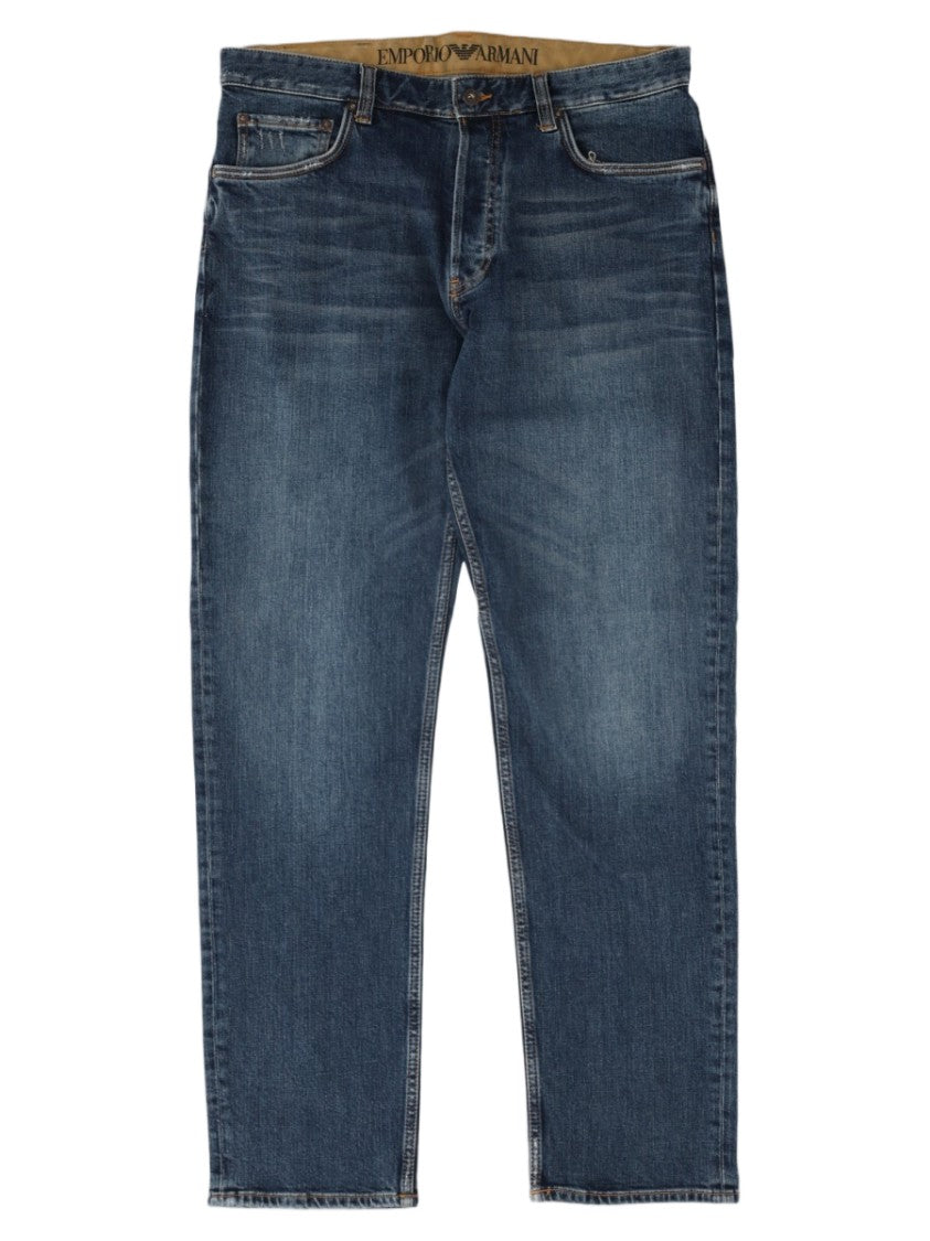 Emporio Armani Classic Blue Denim Jeans With Subtle Faded Wash