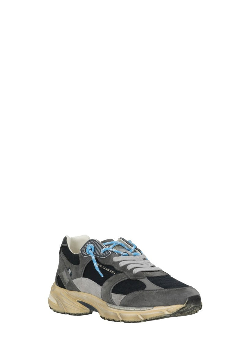 Crime London Blue Fugitive 9094 Leather Mesh Used-Effect Sneakers