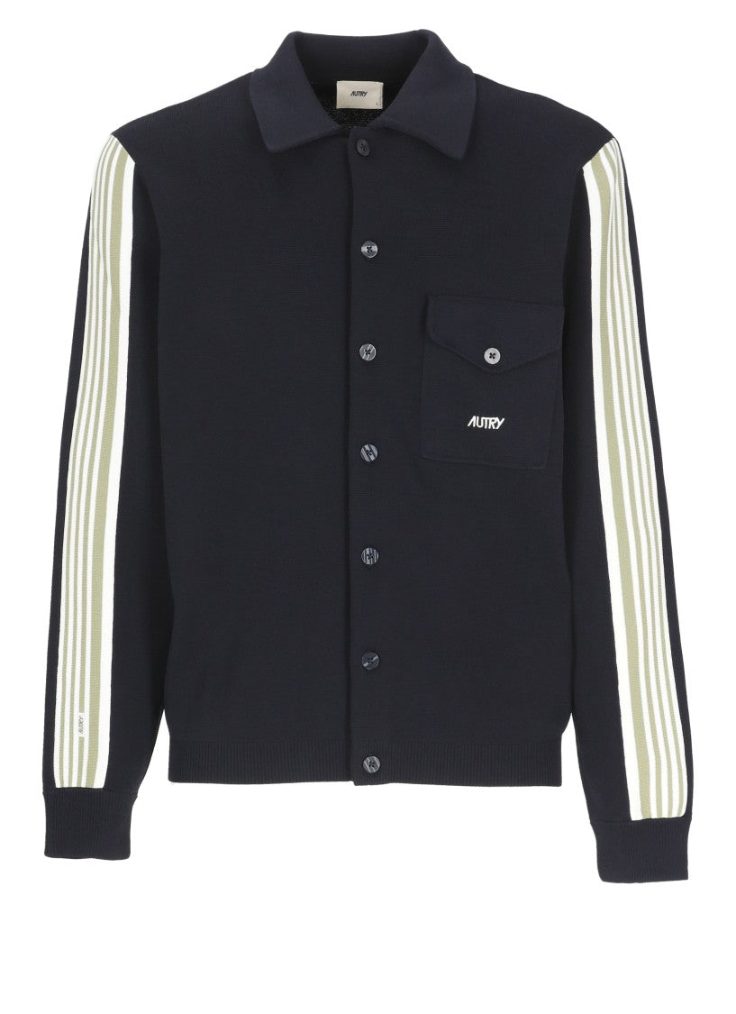 Autry Blue Main Viscose Striped Overshirt