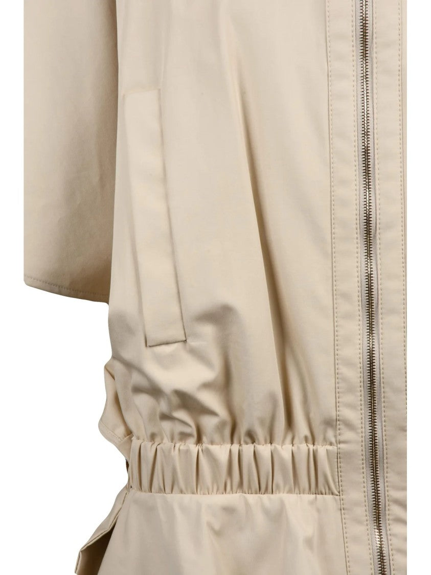 Max Mara High-Collar Cotton Cape With Peplum Hem And Practical Pockets