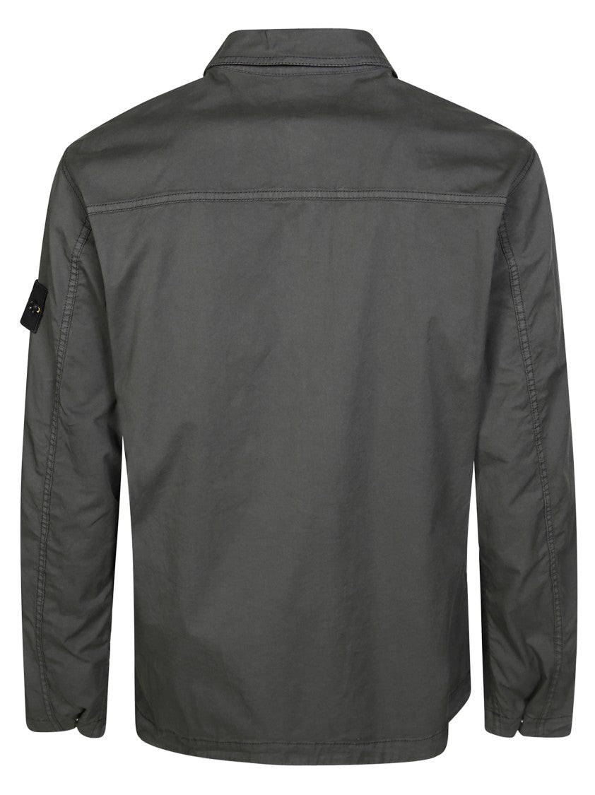 Stone Island Structured Collar Grey Overshirt With Zippered Chest Pocket