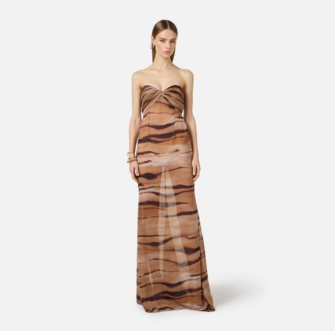 Elisabetta Franchi Red Carpet Chiffon Off Shoulder Dress