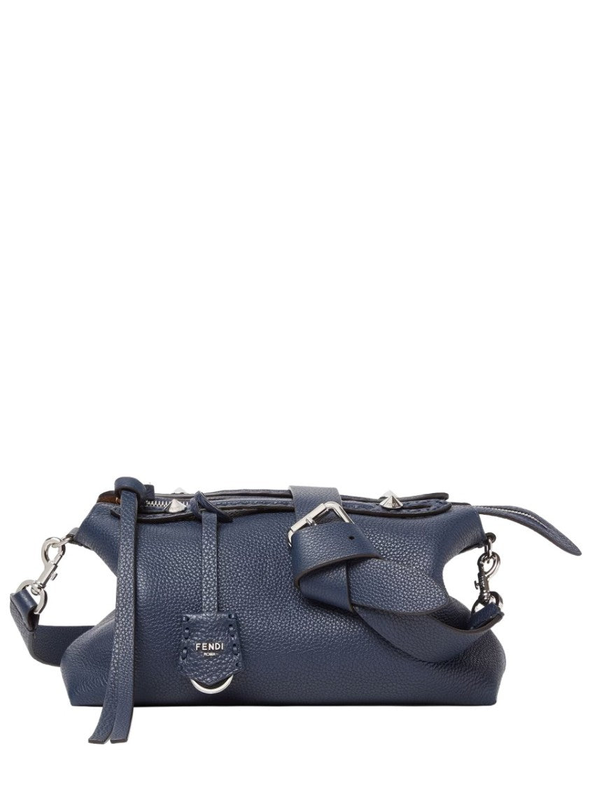 Fendi Pebbled Leather Bag With Detachable Strap And Silver Accents