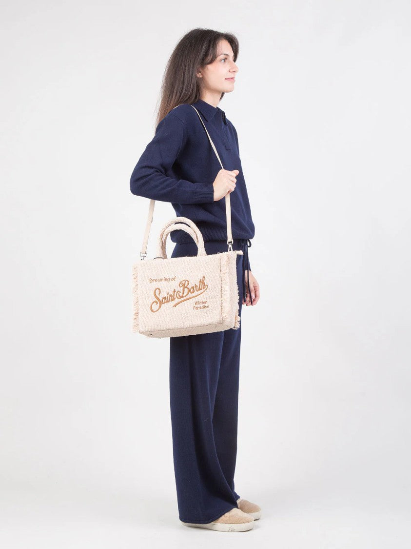 Mc2 Saint Barth Tweed Handbag With Fringed Edges
