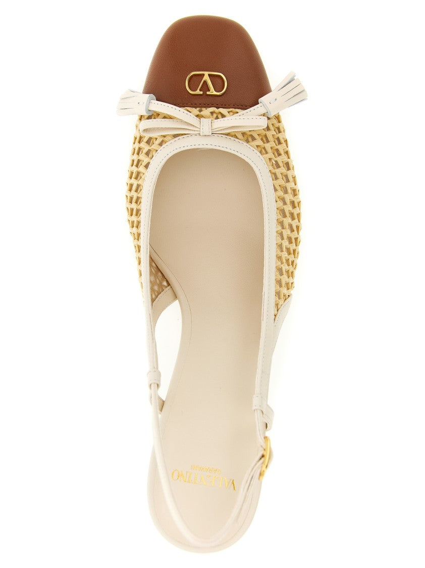 Valentino Garavani Woven Raffia Mesh Slingbacks With Metallic 'Vlogo Signature' And Adjustable Strap