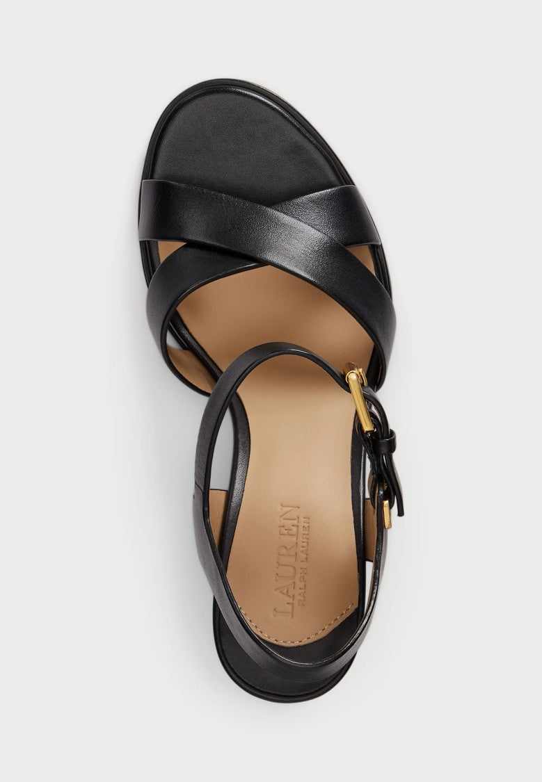 Lauren Ralph Lauren Black Emeryn Leather Heel Sandals