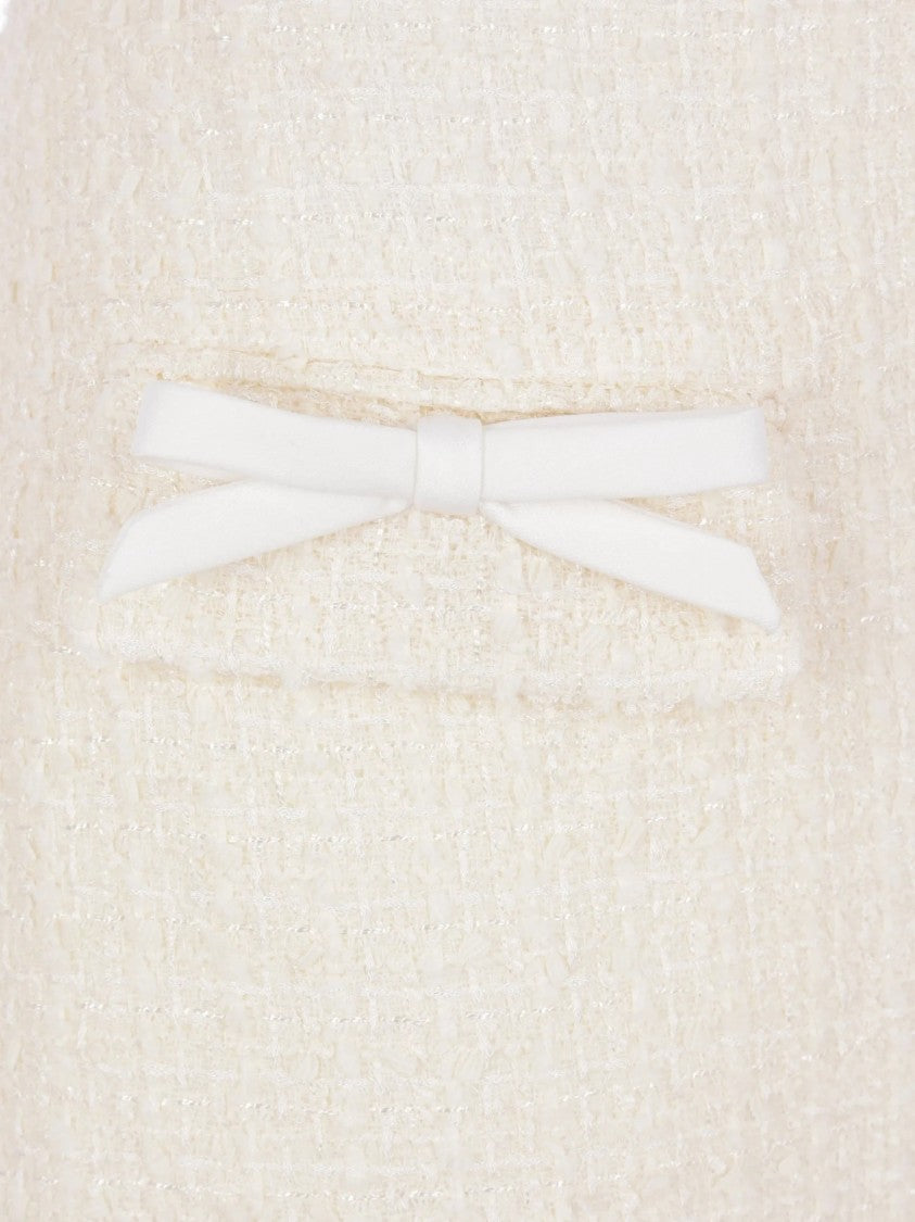 Self-Portrait White Lace-Trim Boucle Midi Skirt