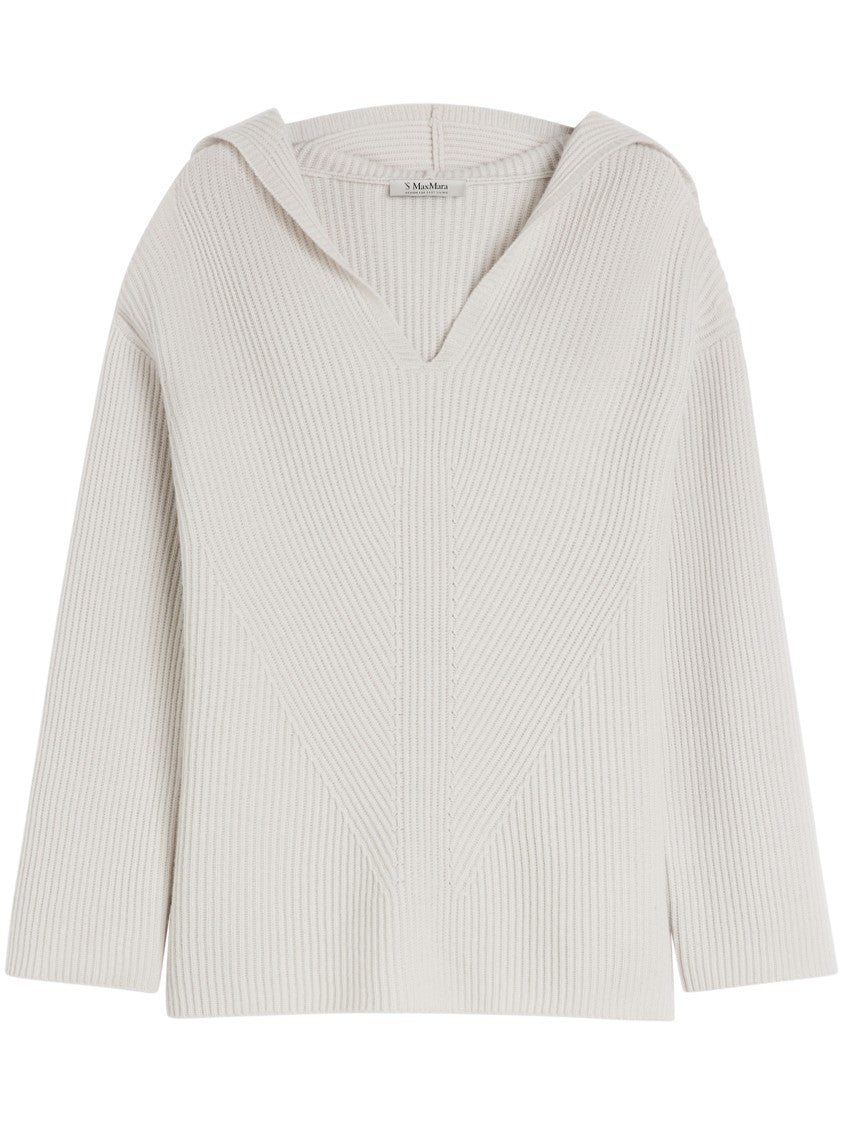 Max Mara Relaxed Fit Deep V-Neck Sweater With Cozy Hood