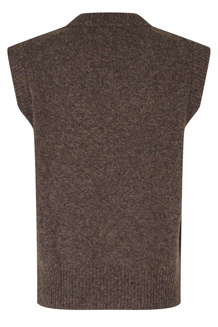 Soeur Brown Karl Sleeveless V-Neck Merino Wool Cardigan