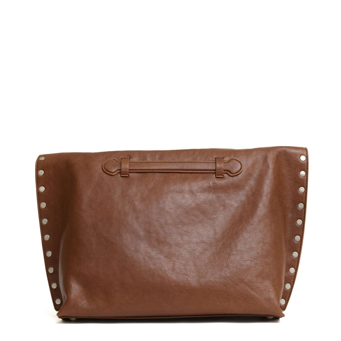 Zanellato Fold-Over Brown Leather Handbag With Silver Stud Detailing