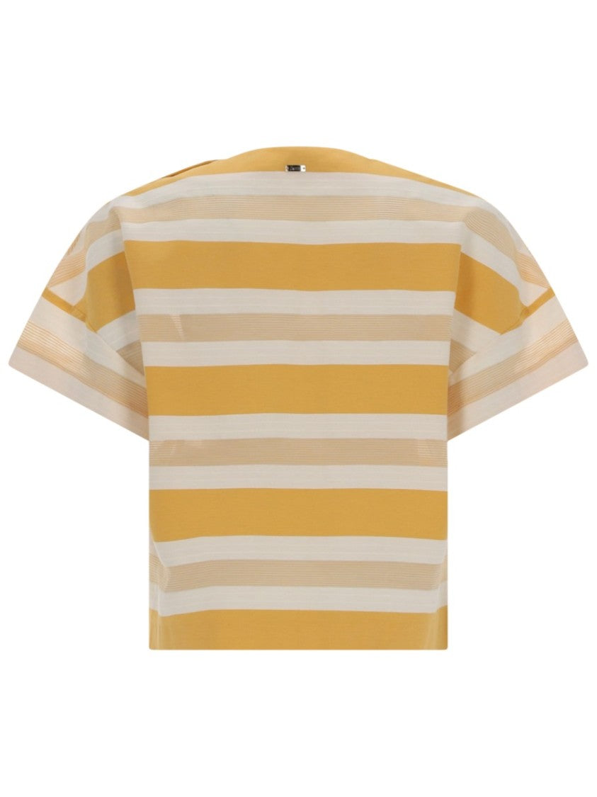 Herno Mustard Striped Shoulder Buttons Top