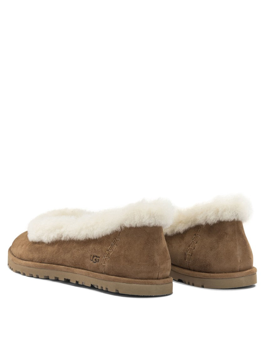 Ugg Suede Ballerinas With Plush Trim And Rubber Sole