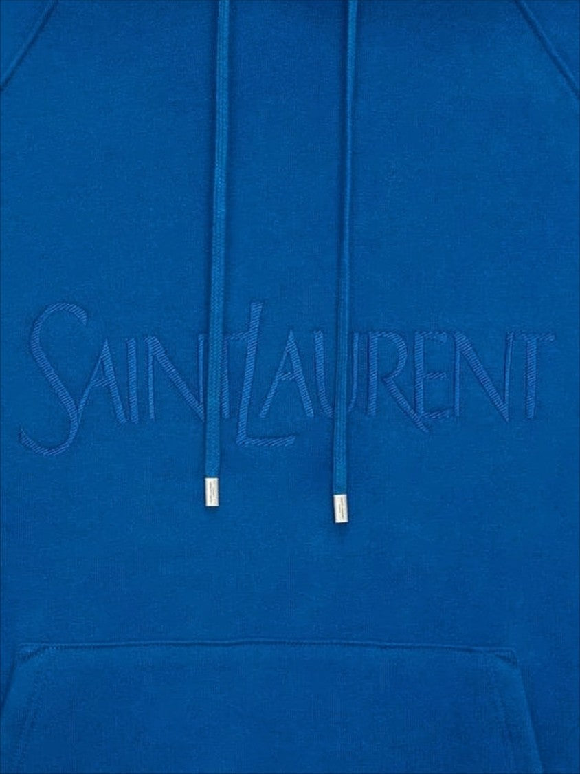 Saint Laurent Pullover Hoodie In Rich Blue With Tonal Embroidery