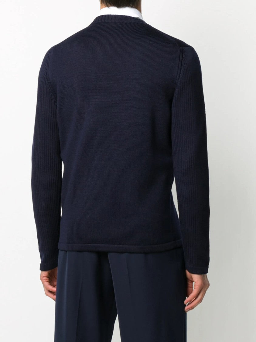 Prada Navy Blue Knit Sweater With Zippered Chest Pocket