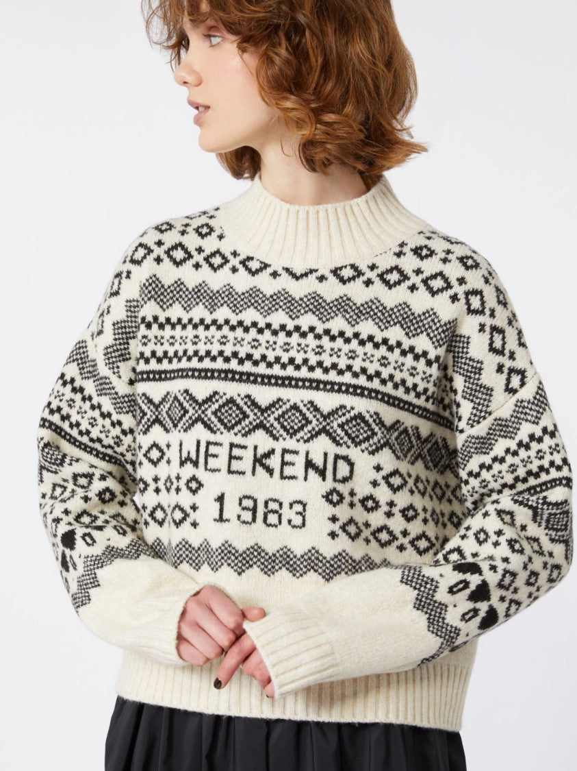 Max Mara Geometric Patterned Knit Sweater With Crew Neckline