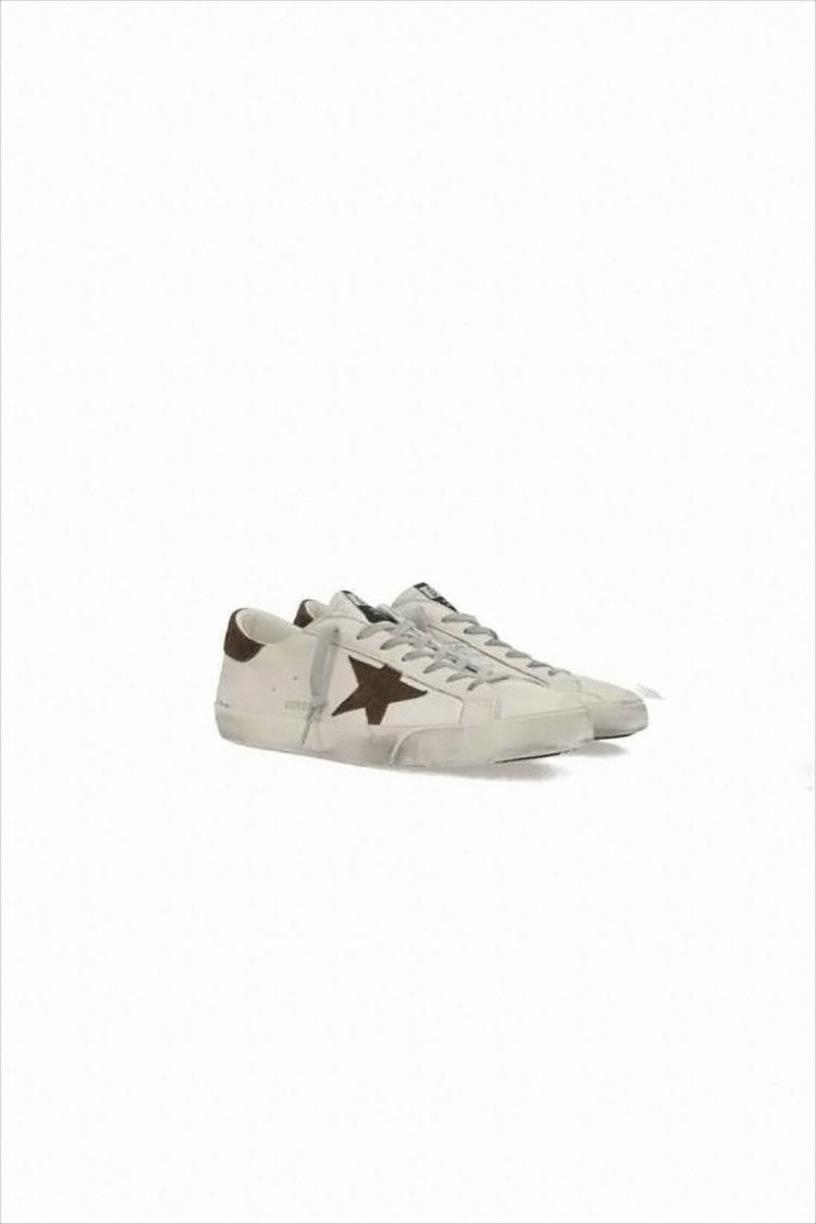 Golden Goose Distressed White Calf Leather Sneakers With Dark Brown Star Emblem