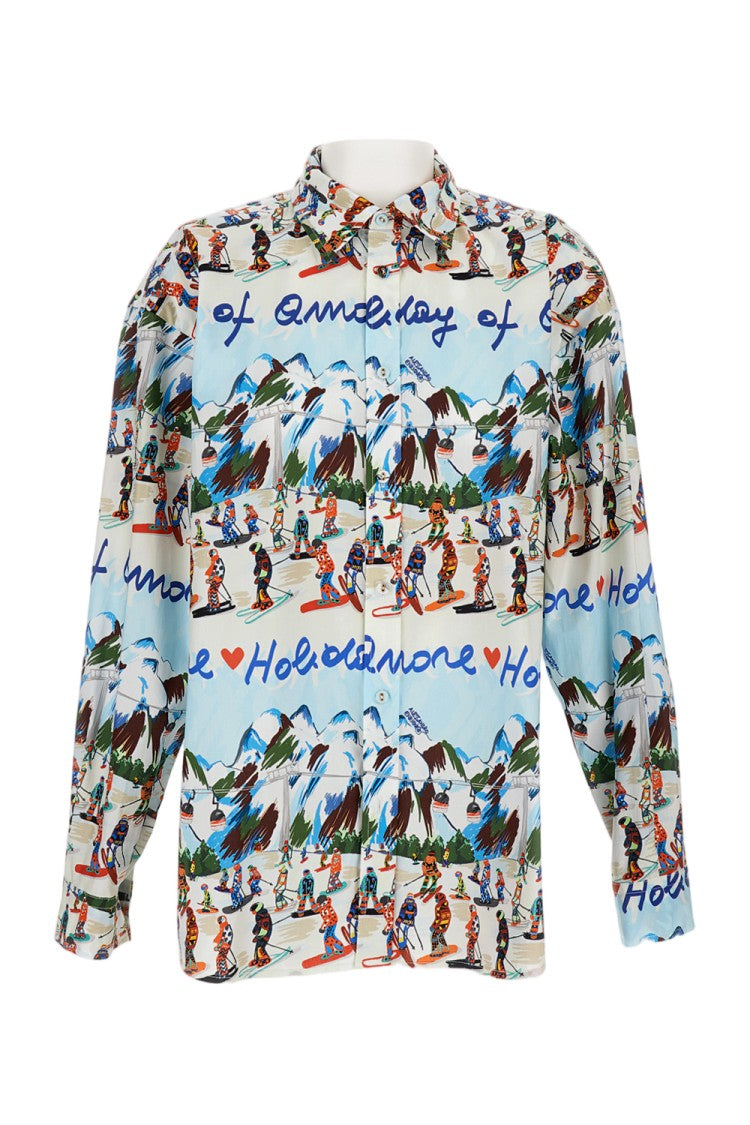 Alessandro Enriquez Multicolor Ski Scene Shirt With Classic Collar