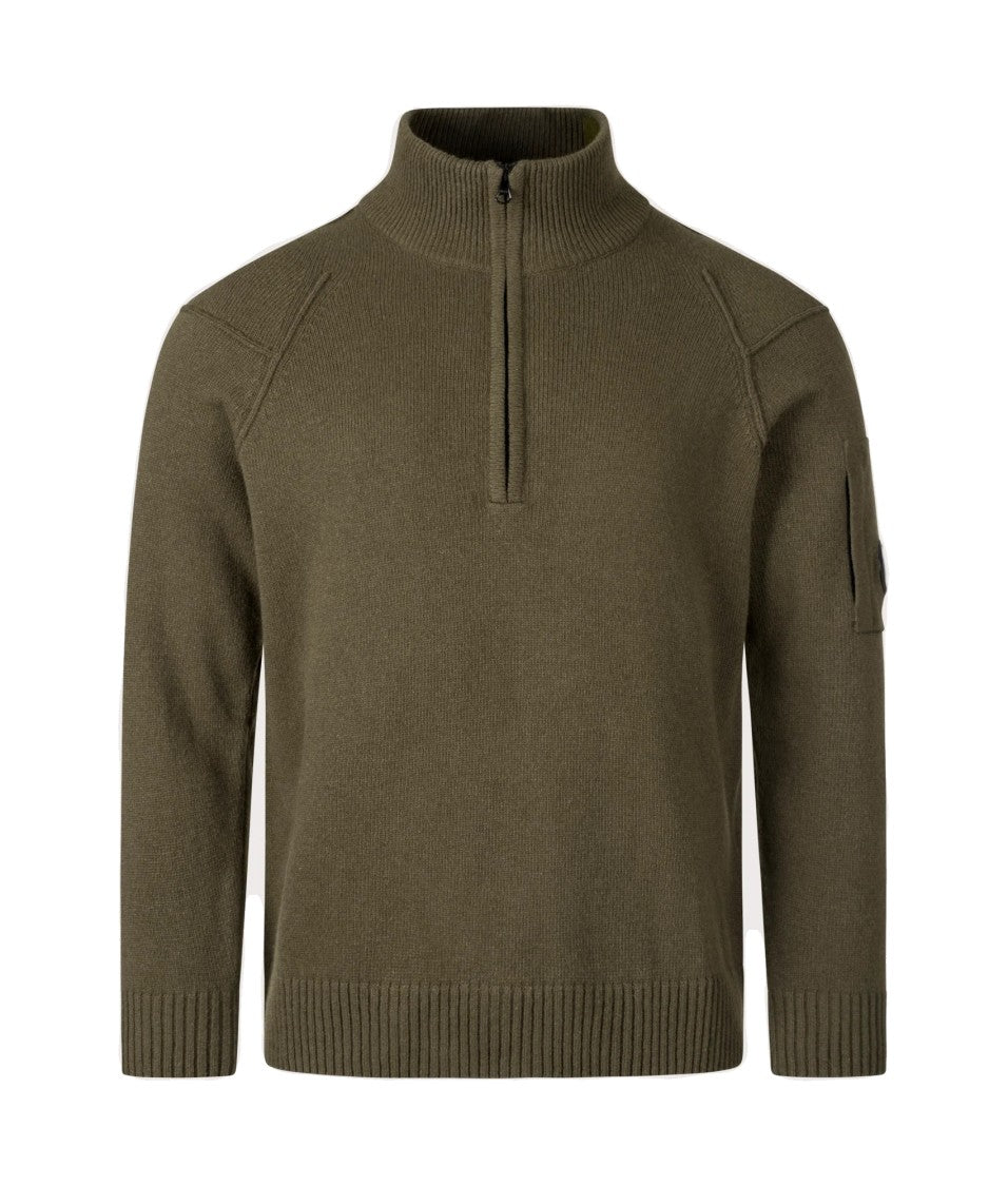 C.P. Company Half-Zip Knit Top With Textured Fabric And High Collar