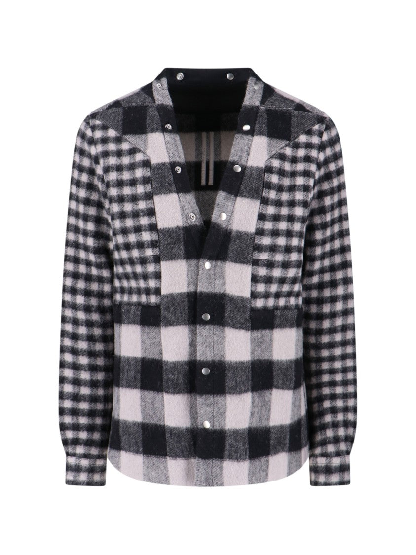 Rick Owens Checked Shirt With V-Neckline And Snap Button Closure