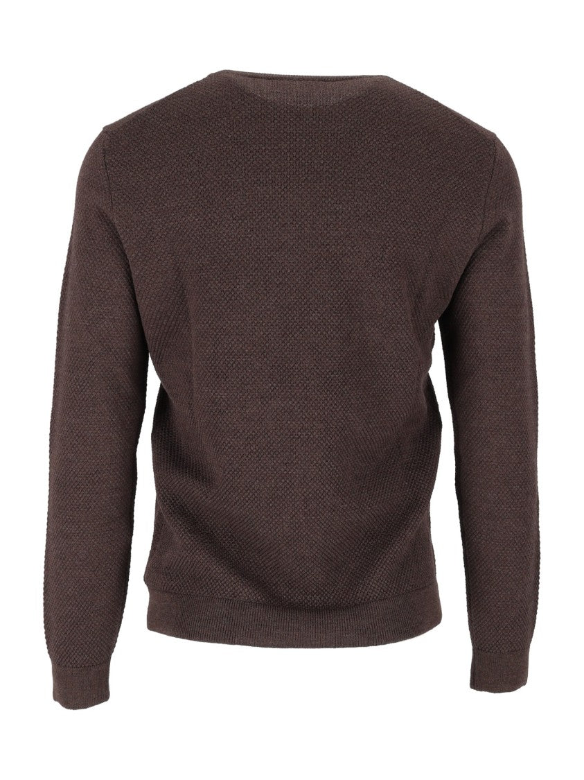 Slowear Zanone Chocolate Brown Giro Textured Crew Neck Sweater