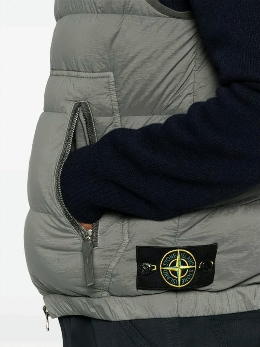 Stone Island Quilted Grey Vest With High Collar