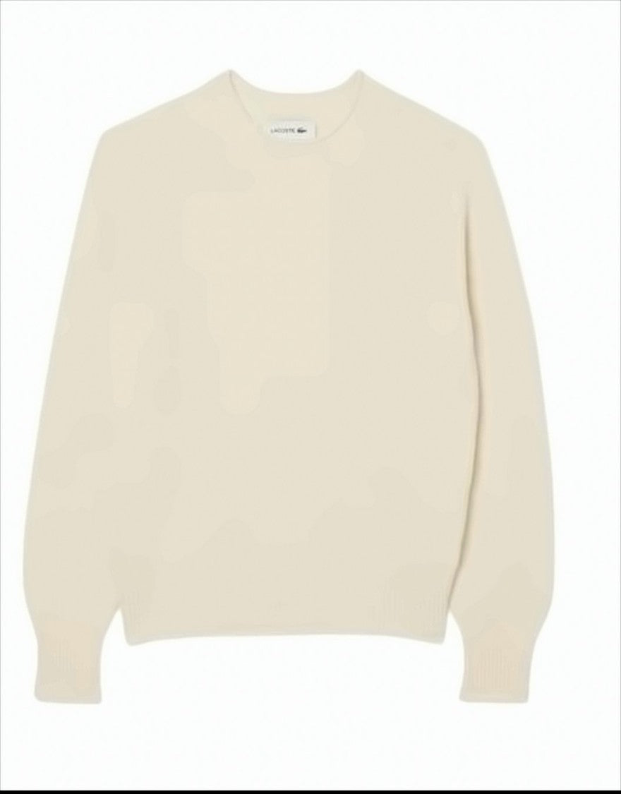 Lacoste Seamless Cream Knitwear Sweater With Rolled Collar