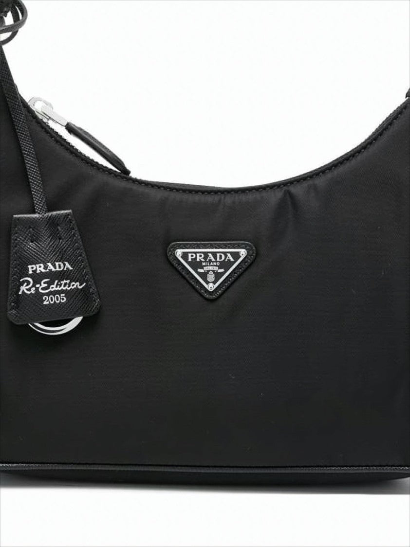 Prada Minimalist Black Shoulder Bag With Leather Accents