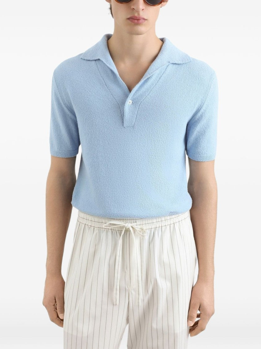 Dolce & Gabbana Light Blue Textured Knit Polo Shirt