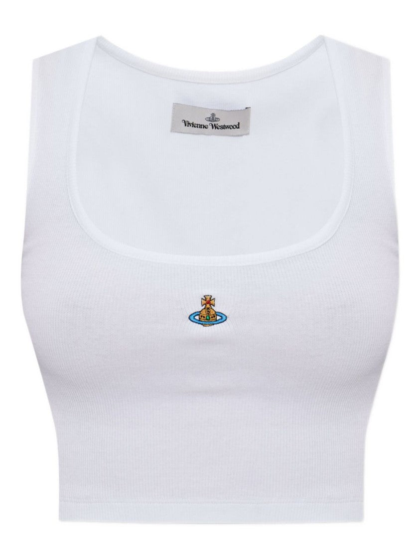 Vivienne Westwood White Ribbed Cropped Orb Top
