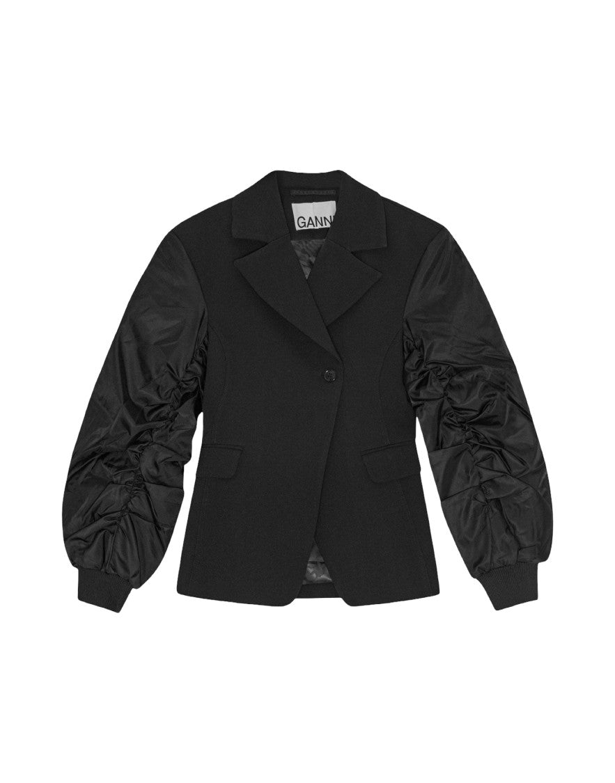 Ganni Black Mix Bonded Crepe Jacket