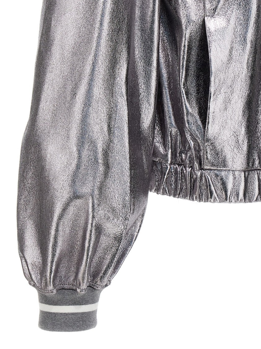 Brunello Cucinelli Laminated Leather Bomber Jacket