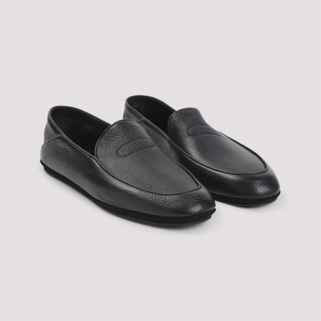 John Lobb Black Grained Leather Kingstone Loafers
