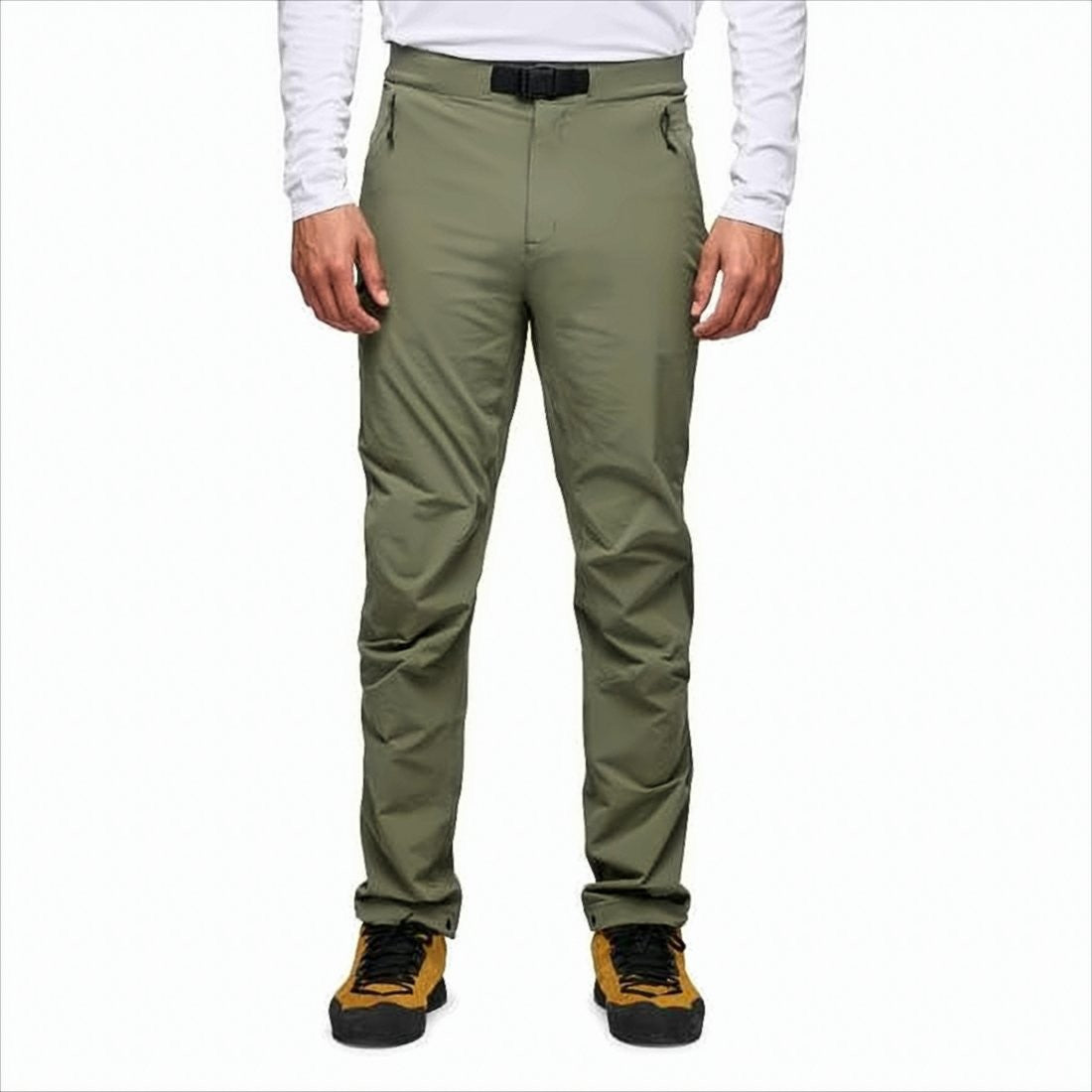 Black Diamond Straight Olive Green Pants With Adjustable Waist And Zippered Pockets