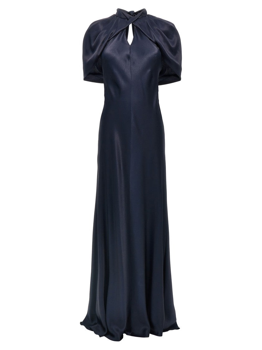 Alberta Ferretti Long Satin Dress With High Neck