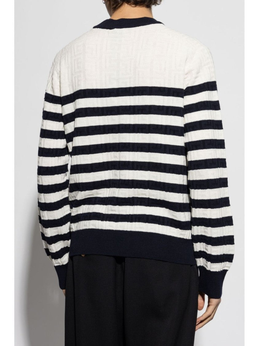 Balmain Monogram Stripes Crewneck Sweater