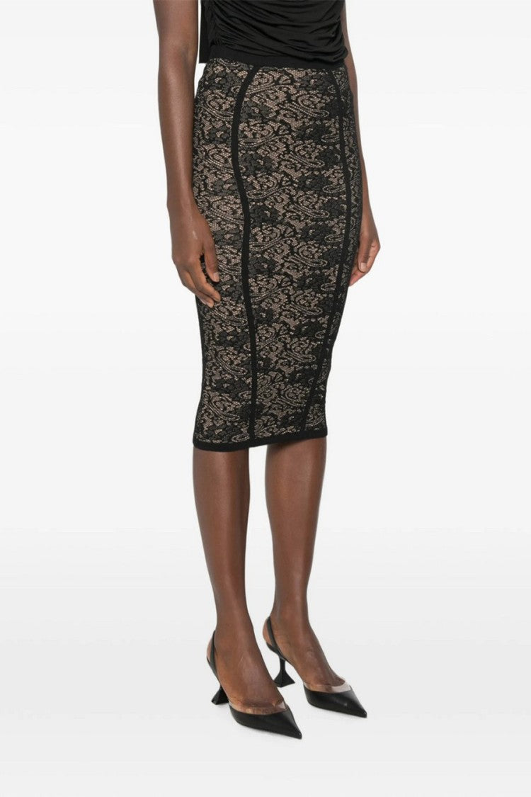 Elisabetta Franchi Black Lace-Effect Panel Midi Skirt
