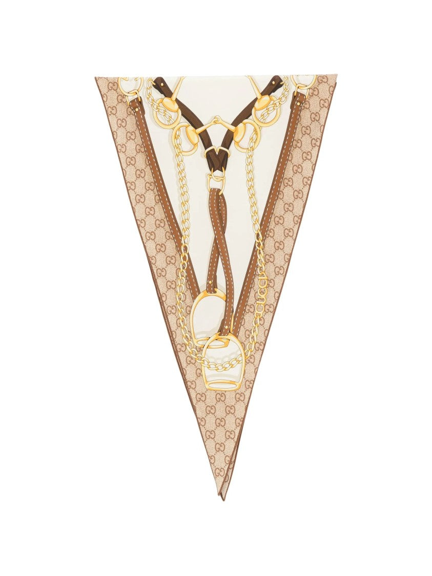 Gucci Beige Monogram Print Triangular Scarf